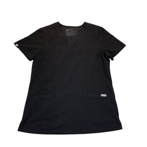 Figs Womens Casma Technical Collection Scrub Top Small Black V-Neck Short Sleeve